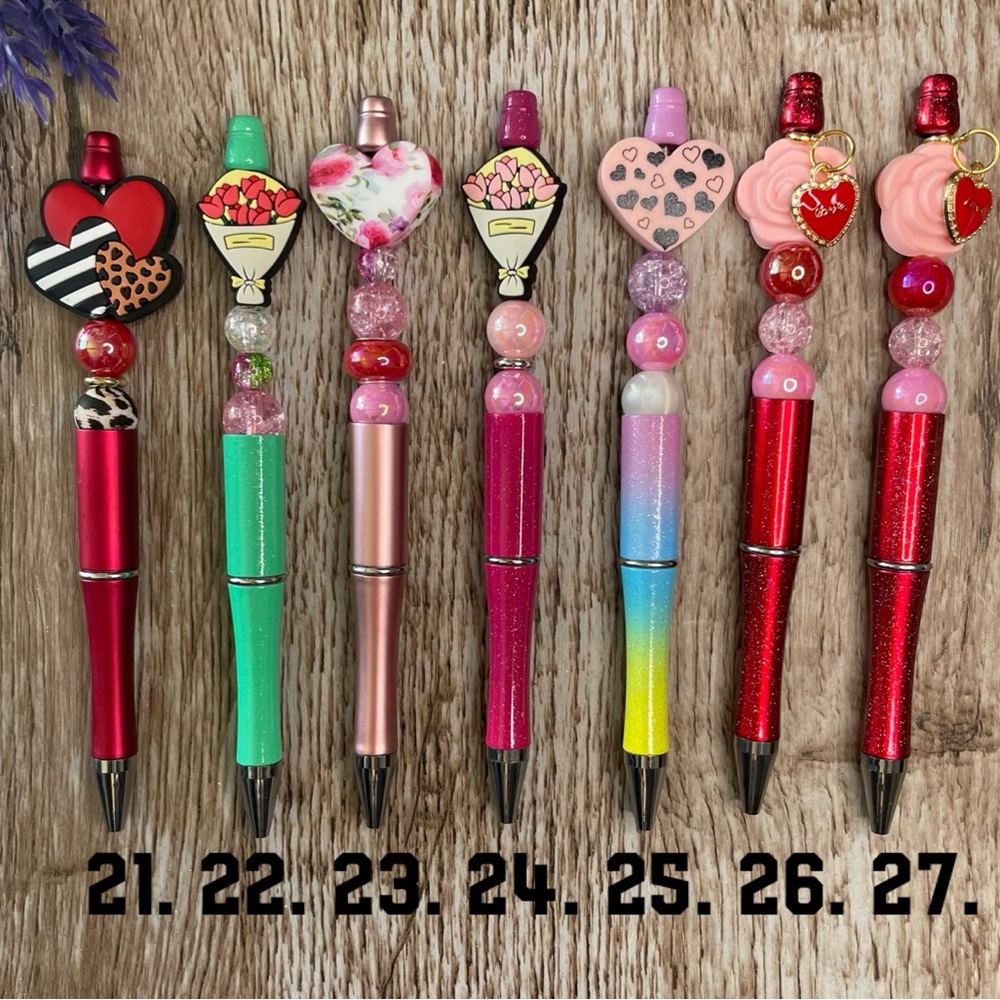 Handcrafted Pens Heart Flower Beaded Unique Artisan Gifts Office Accessories